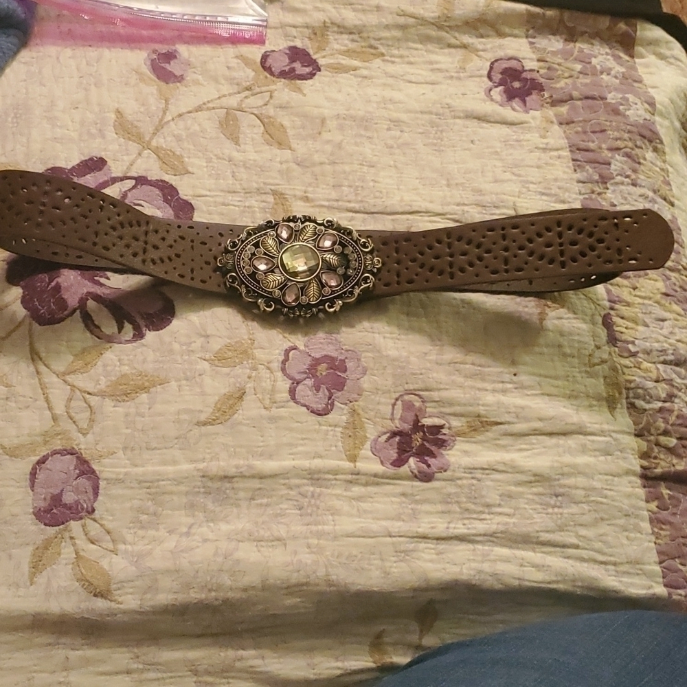 Faux Leather Belt with Bejeweled Buckle